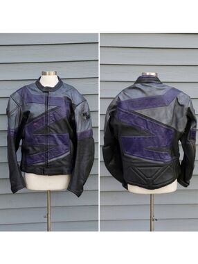 Vintage‎ 90s y2k Black Purple Leather Armored Padded Motorcycle Moto Jacket